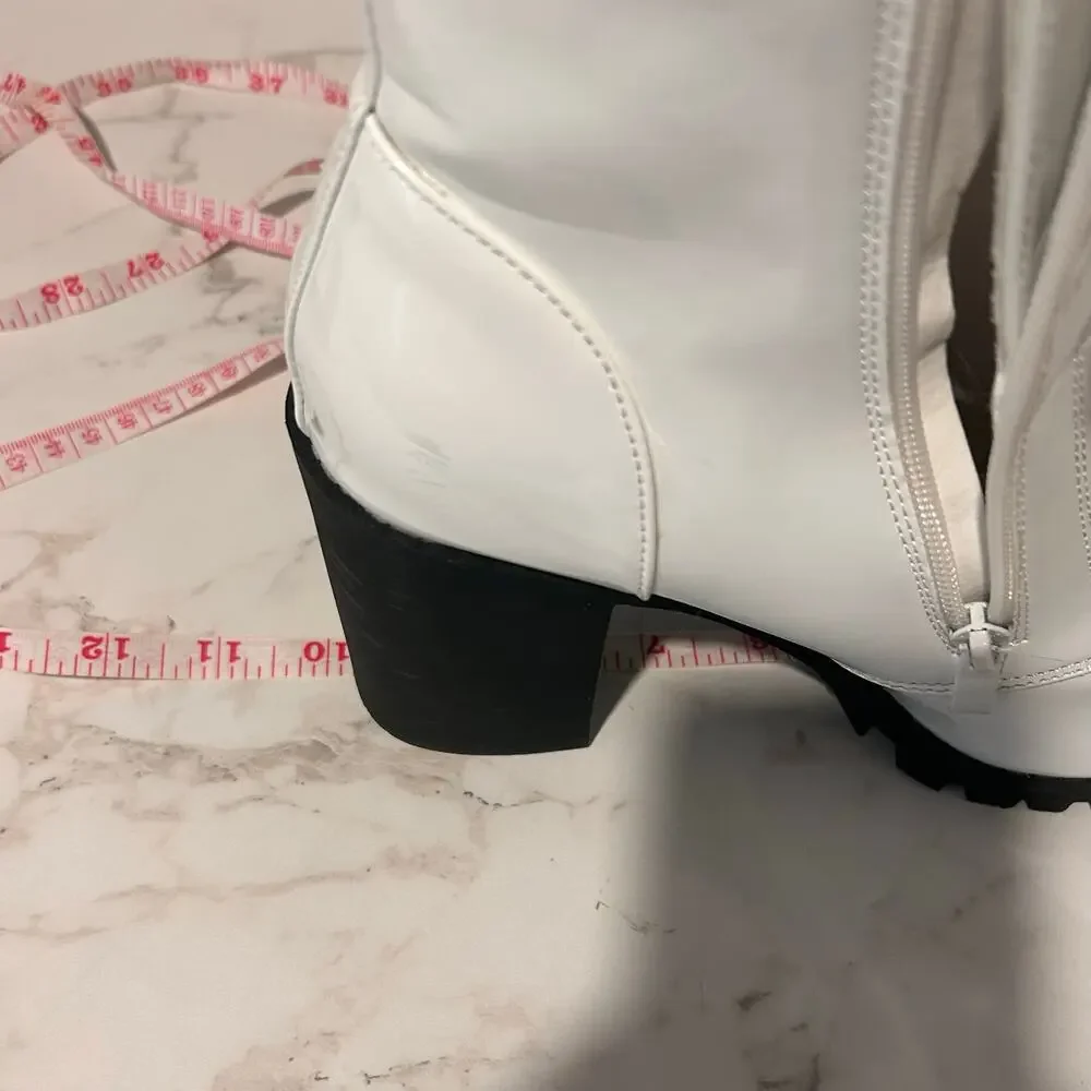 White Patent Combat Boots Womens Size 9 Chunky Heel Lug Sole Y2K Goth